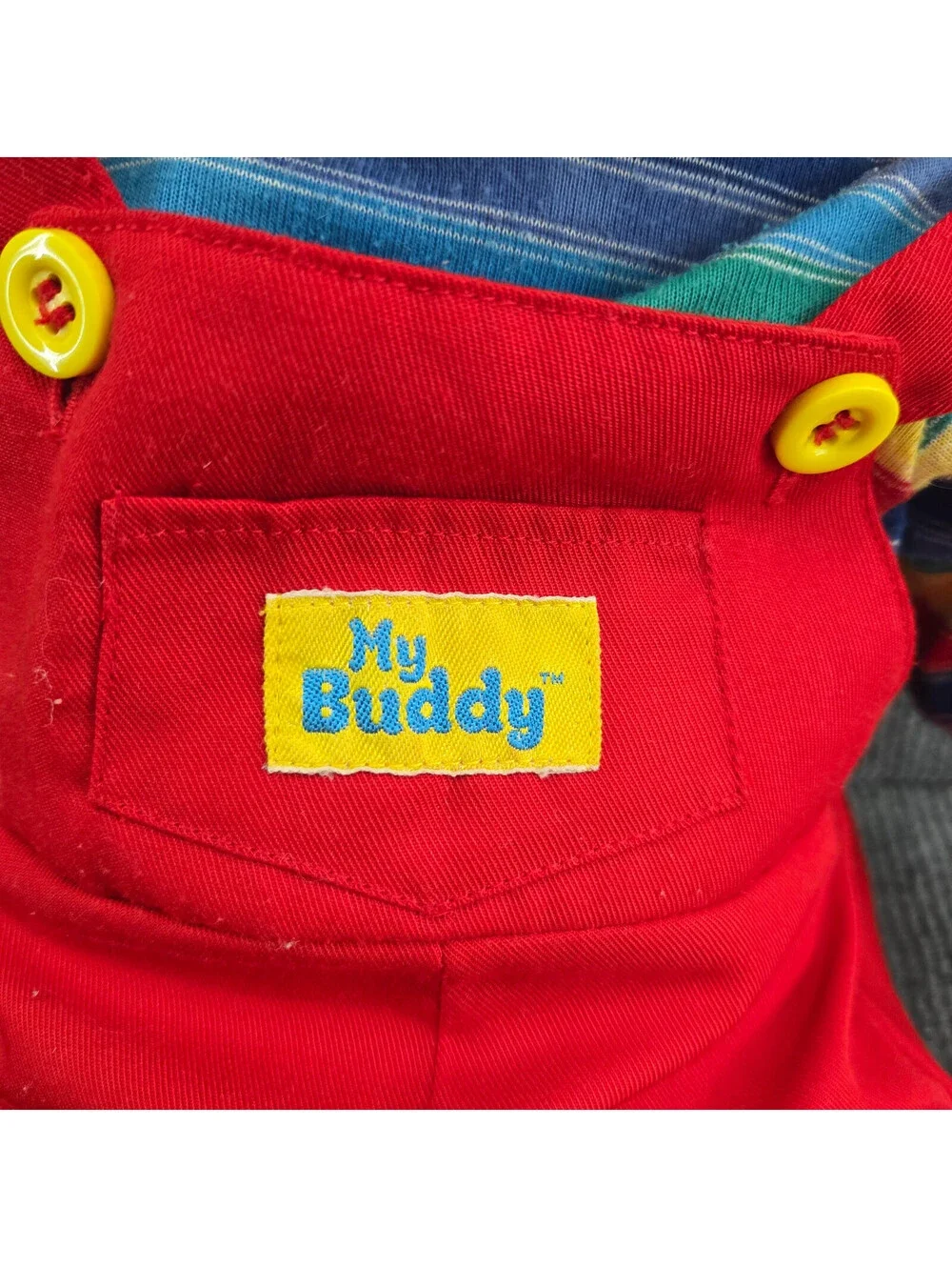 My Buddy Doll Plush Toy Red Overalls Rainbow Shirt
